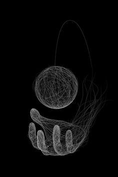 an image of a hand holding something in it's palm with lines coming out of it