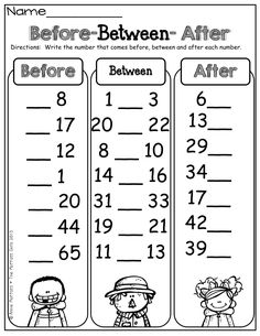 the before between and after worksheet for students to practice their number identification skills