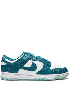 Dunk Low “Ocean" sneakers from NIKE featuring white, turquoise blue-green, leather, signature Swoosh logo detail, embroidered logo to the rear, round toe, front lace-up fastening, logo patch at the tongue, branded insole and rubber sole. These styles are supplied by a premium sneaker marketplace. Stocking only the most sought-after footwear, they source and curate some of the most hard to find sneakers from around the world.. | Nike Dunk Low “Ocean" sneakers Turquoise Sneakers, Teal Sneakers, Boxing Clothes, Dunk Lows, Teal Shoes, Nike Shoes Jordans, Sneakers Looks, High Sneakers, Cute Nikes