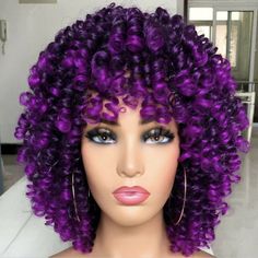 Wigs Collection, Wigs Color, Curly Afro Wig, Afro Wig, Purple Wig, Human Wigs, Afro Wigs, Short Curly Wigs, Natural Wigs