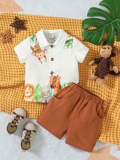 Baby Boy Animal Print Shirt & Slant Pocket Shorts | SHEIN USA Newborn Baby Boys, Animal Print Shirt, Animal Print Shirts, Boy Toddler, Shirt Prints, T Shirt Prints, Baby Animal Prints, Pocket Shorts