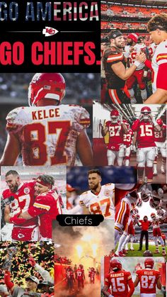 the cover of go america's go chiefs, which features photos of football players