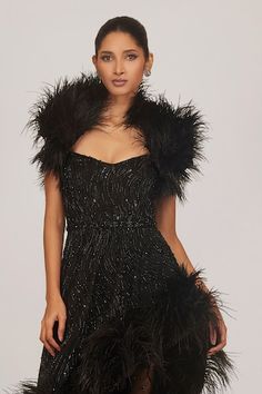 Black 3-D feather embellished mini bolero. - Aza Fashions Jackets Black, Women Jackets, Black Tulle, Jackets Online, Black Jacket, Aza Fashion, 3 D, Jackets For Women, Black