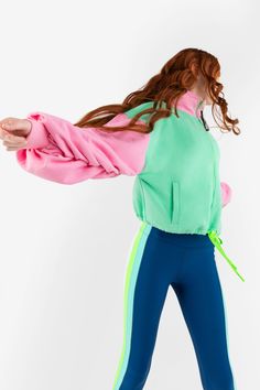 Made to make you feel and look good—introducing the Feel Good Zip Thru Jacket in Pastel Mint. This super soft, oversized zip through is color-blocked to perfection for that cheeky fun-factor. Oversized gathered balloon sleeves are ultra stylish. The lush soft fabric makes sure you can wear it all day long! Green Color Block Track Jacket For Sports, Spring Sportswear Outerwear With Zipper Closure, Spring Athleisure Activewear With Zipper Closure, Sports Green Color Block Outerwear, Green Color Block Track Jacket For Winter, Trendy Green Track Jacket For Spring, Green Color Block Outerwear For Sports, Trendy Pink Outerwear With Contrast Color, Green Sportswear Outerwear For Workout