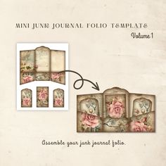 an open book with pink roses on it and the words mini journal fold templates, volume 1