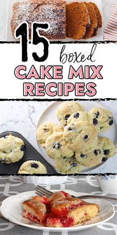 pumpkin bread, blueberry muffins, and cherry bars Golden Butter Cake Mix Recipes, Cake Mix Without Eggs, Boxed Cake Recipes, Yellow Box Cake Mix Recipes Ideas, Cake Box Mix Recipes, Recipe Using Chocolate Cake Mix, Brownie Mix Desserts