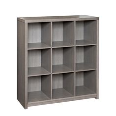 an open bookcase with six compartments on each side