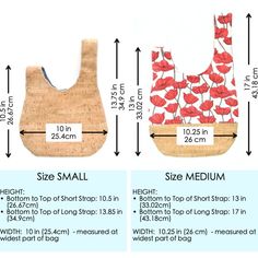 the measurements for a bib with red flowers on it and an image of size