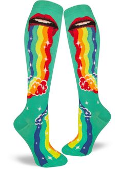 Rainbow Vomit, Sloth Socks, Sock Store, Patterns Colorful, Socks Aesthetic, Socks Packaging, Rainbow Socks, Funky Socks, Thigh High Boots Heels