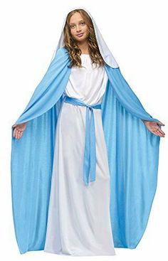 Fun World Costumes Girl's Child Mary Costume, Blue/White, Small~Theater Play Includes gown with attached belt and cloak, and veil w/ hair comb. Size Child small 4-6. Great for dress up, theater or play! Features Veil included Model Number: 110812S Item Package Dimension: 15.7874015587" L x 10.3543306981" W x 1.6141732267" H Item Package Weight: 1.0 lb Details Product Dimensions: 13.0 x 11.0 x 2.0 inches Item Weight: 0.8 pounds Shipping Weight: 1.01 pounds Manufacturer: FunWorld Item color: Blue/ Virgin Mary Costume, Long White Gown, Blue Cloak, Mary Costume, Biblical Costumes, Nativity Costumes, White Long Gown, Mary Dress, White Veil