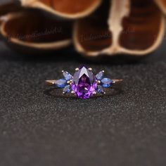 Unique Amethyst Engagement Rings Marquise Sapphire Wings | Etsy Elegant Multi-stone Amethyst Wedding Ring, Cluster Wedding Rings With Accent Stones, Cluster Birthstone Ring With Gemstone For Wedding, Cluster Gemstone Wedding Rings, Cluster Diamond Gemstones For Wedding, Cluster Sapphire Wedding Ring, Cluster Sapphire Ring For Wedding, Cluster Sapphire Ring With Center Stone For Wedding, Marquise Cut Multi-stone Wedding Ring