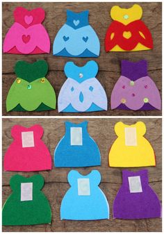 several different colored felt pieces with hearts on them