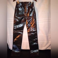 Vtg Wrangler Black Leather Vinyl Pleather Made In Usa Jeans Nwt 5 X 34” Rare Will Need To Be Washed After You Receive Item I Did Not Want To Take The Paper Tag Off That Was Stapled To It Years Ago I'll Leave That For You To Do So It Has The Tag On It It Has A Slight Vintage Smell With Some Good Laundry Soap It Will Go Away It Has Sat In A Box In My Storage For Many Years New But Not New If You Know What I Mean I'm Too Small These Would Have Never Fit So They Just Sat Around. Cowboy Cut Slim Fit Vinyl Black Pants, Wrangler Black, Wrangler Cowboy Cut, Wrangler Pants, Usa Jeans, Laundry Soap, In A Box, Pant Jumpsuit, Made In Usa