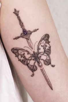 Butterfly Incorporated Tattoo, Female Outer Forearm Tattoo, Add On Back Tattoo, Womens Aries Tattoo, Victorian Woman Tattoo, Butterfly Ornamental Tattoo, Spanish Style Tattoos, Butterfly Tatoos Woman, Whimsigothic Tattoo