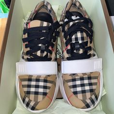 Burberry Vintage Regis Sneaker , Worn 3 Times Still Brand New Like . Size Eur 40 Can Fit Us 9/9.5. Has A Little Tear On Side In The Back Not Noticeable When Worn. Burberry Gym Shoes, Burberry Shoes Sneakers, Burberry Sneakers, Burberry Print, Burberry Plaid, Leopard Print Sneakers, Beige Sneakers, Burberry Vintage, Burberry Shoes