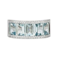 This collection features an array of aquamarines with an icy blue hue that is as cool as it gets! Accented with diamonds these rings are made in white and present a classic yet elegant look. Classic aquamarine ring in 18K white gold with diamonds. Aquamarine: 4.26 carat baguette shape, 7x5 size, 5 pieces. Diamonds: 0.24 carat, G colour, VS clarity. Gold: 8.7g, 18K white gold. Ring Size: US 7- Size can be adjusted for free upon request - please reconfirm with your order. R1012 Gold For Sale, Icy Blue, Aqua Marine, Naha, Aquamarine Rings, 2 Carat, Jewelry Rings Engagement, Blue Hues, Ring Verlobung