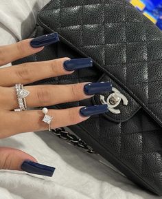 Evie Grimhilde, Blue Prom Nails, Blue Coffin Nails, Royal Blue Nails, Dark Blue Nails, Navy Blue Nails, Green Acrylic Nails, Long Square Nails