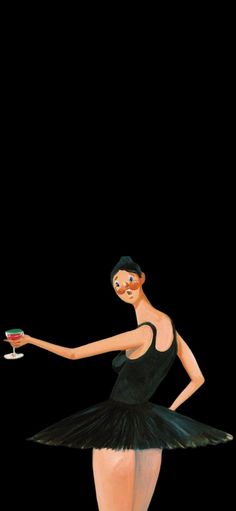 a painting of a woman in a black dress holding a glass with a red wine on it