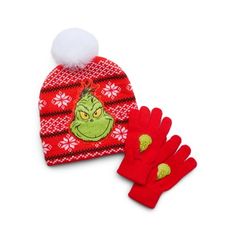 The Grinch is up to snow good! Treat them to the wonder of Dr. Seuss holiday classic with this Pom-Pom Beanie and Gloves set. This soft knit hat and gloves is an easy and charming way to keep her comfy-cozy as she goes from one winter adventure to the next. Features skiwear-inspired detailing for a stylish, layered look youll love bundling her up in. Size: One Size.  Color: Red.  Gender: female.  Age Group: infant. Red Novelty Winter Hats, Novelty Red Winter Hat, Playful Red Winter Hat, Girls Beanie Hats, To The Wonder, Boys Beanie, Toddler Beanie, Baby Backpack, Pom Pom Beanie Hat