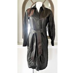 Lauren Ralph Lauren Black Label Leather Dress, 100% Goat Suede, Size 2 New W/Tag, Retail $895 Features: - Leather, Goat Suede - Collar - Midi Length - Long Cuffed Sleeves - Button Front - Fishtail Hem Approximate Measurements Laid Flat - Shoulder To Hem 40” - Underarm To Underarm 19” - Waist (Side To Side) 18” - Shoulder To Shoulder 15” - Sleeve Length 23” Cd-3 Luxury Black Belted Dress, Luxury Belted Fall Dresses, Designer Fall Workwear Dresses, Designer Workwear Dresses For Fall, Designer Belted Workwear Dress, Formal Brown Belted Dress, Luxury Business Dresses For Fall, Luxury Black Business Dress, Luxury Long Sleeve Business Dresses