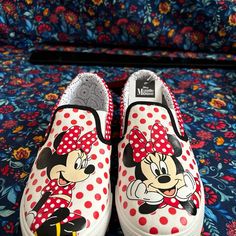 No. Slip On Canvas Shoes Red And White. Cute Minnie Mouse Sneakers With Round Toe, Minnie Mouse Sneakers With Round Toe In Synthetic, Minnie Mouse Synthetic Sneakers With Round Toe, Fun Red Sneakers With Round Toe, Fun Red Round Toe Sneakers, Mickey Mouse Themed Fun Round Toe Sneakers, Casual Minnie Mouse Sneakers With Round Toe, Red Mickey Mouse Sneakers With Round Toe, Casual White Minnie Mouse Sneakers