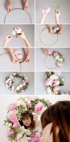 how to make a floral wreath with flowers and greenery for the bride's bouquet