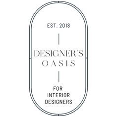 the logo for designer's oasis for interior designers, with an oval frame in black and white