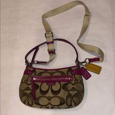 Authentic Coach Purse F1320-F24063 Nwot Inside Sateen, Zipper Front Pocket Inside Zip Pocket And Open Cell Phone Pocket Handle Drop 9 1/2” Longer Shoulder Strap 14 1/4” L X 7.5” H Pink Coach Bag With Zipper Closure, Purple Floral Top, Coach Crossbody Purse, Brown Leather Crossbody Bag, Grey Bag, Bags Coach, Coach Crossbody, Black Leather Crossbody Bag, City Bag