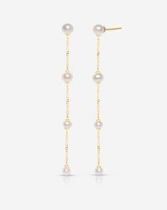 Pearl Station Drop Earrings – Ring Concierge Akoya Pearl Dangle Earrings In Pearl White, Akoya Pearl Teardrop Earrings With Pearl Chain, Pearl White Akoya Pearl Dangle Earrings, Akoya Pearl Drop Dangle Earrings, Akoya Pearl White Dangle Earrings, Akoya Pearl Dangle Earrings, Elegant Long Drop Pearl Bridal Earrings, Elegant Pearl Linear Earrings With Pearl Chain, Elegant Pearl White Linear Earrings With Pearl Chain