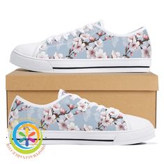 Blue Sky Cherry Blossoms Ladies Low Top Canvas Shoes Us12 (Eu44) Trendy Round Toe Canvas Shoes For Spring, Spring Canvas Shoes With Round Toe And Rubber Sole, Spring Canvas Shoes With Rubber Sole And Round Toe, Spring Canvas Shoes With Rubber Sole, Trendy Floral Print Sneakers For Spring, Trendy Canvas Shoes With White Sole For Spring, Trendy Pink Canvas Shoes For Spring, Pink Trendy Canvas Shoes For Spring, White Round Toe Canvas Shoes For Spring