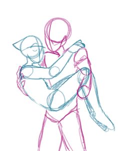 a drawing of two people hugging each other with one holding the other's arm