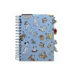 a blue notebook with dogs on it