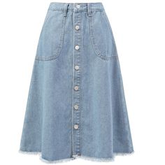 This jeans skirt can wear a stylish and young effect. Extractive raw hem design to bring more fun to denim skirts. Button plackets are easy to put on and off and beautiful. The front pockets are practical and beautiful, adding a level of hierarchy. Complete the charming look for days with a pair of sandals in summer. You can pair it with a top for a fresh look. Midi Jeans Skirt, Midi Jeans, Jeans Skirt, Denim Skirts, Denim Maxi Skirt, Classic Jeans, Denim Midi Skirt, Flower Fairy, High Rise Denim