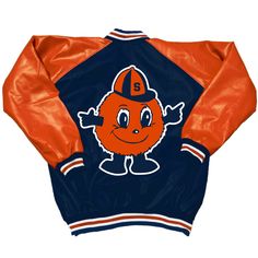 Syracuse Varsity Letterman Jacket Fall Varsity Outerwear With Logo Patch, Varsity Outerwear With Logo Patch For Fall, Varsity Style Outerwear For Fall, Fall Outerwear With Logo Patch And Baseball Collar, Collegiate Varsity Jacket With Logo Patch For Fall, Collegiate Long Sleeve Varsity Jacket With Patches, College Varsity Jacket With Patches, College Style Varsity Jacket With Patches For Fall, Collegiate Varsity Jacket With Logo Patch For Streetwear