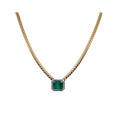 14K Yellow Gold Emerald: 4.5 CT Weight Size: 1" L x 3/8" W 16.5" Long Custom Clasp Luxury Formal Emerald Necklace With Vvs Clarity, Luxury Vvs Clarity Emerald Necklace For Formal Occasions, Elegant 14k Stamped Chain Necklace For Formal Occasions, Formal Yellow Gold Chain Necklace With Brilliant Cut, Luxury Formal 14k Stamped Necklaces, Elegant Yellow Gold Gemstone Chain Necklace, Emerald Cut Fine Jewelry Necklace For Formal Occasions, Luxury Yellow Gold Emerald Necklace, Formal Fine Jewelry Custom Yellow Gold Necklace