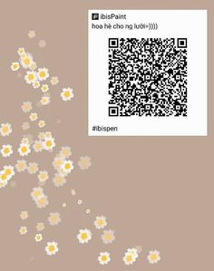 some white and yellow flowers on a brown background with a qr code in the middle