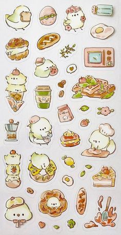 an assortment of food stickers on a piece of paper