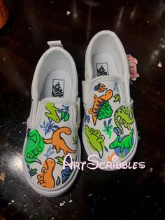 Dinosaur Painted Shoes, Fun Sneakers With Rubber Sole, Fun Custom White Sneakers With Rubber Sole, Fun White Custom Sneakers With Rubber Sole, White Custom Sneakers With Rubber Sole, Fun Custom Sneakers With Rubber Sole And Round Toe, Fun White Sneakers With Custom Artwork, Fun Custom Sneakers With Round Toe And Rubber Sole, Fun Custom Sneakers With Rubber Sole