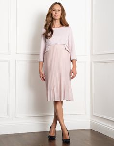 maternity, maternity dress, nursing, nursing dress, nursing zips, ponte roma, woven skirt, pleated, knee length, peplum, empire waist, three quarter sleeve, 3/4 sleeve, blush, belt, pink, occasion, formal, sophiana Elegant Fitted Maternity Dress Nursing Friendly, Pleated Dress With 3/4 Sleeve For Work, Elegant Maternity Midi Dress, Elegant 3/4 Length Day Dresses, Fitted Nursing Friendly Dresses, Chic Midi Maternity Dress, Modest Fitted Midi Dress With Pleated Waist, Elegant Fitted Midi Dress For Maternity, Chic Nursing Friendly Maternity Dress