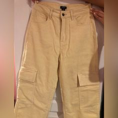 Brand New, Never Worn Still With Tag, Cream/Yellow Colored Cargo Pants, Wide Leg, Corduroy Material Colored Cargo Pants, Cargo Pants Wide Leg, Cutout Pants, Plaid Pants Women, Cargo Pants Color, Trousers Women Wide Leg, Black Flare Pants, Black And White Pants, Tan Legs