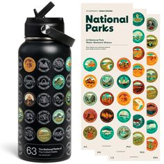 the national parks water bottle is next to an advertiser's brochure