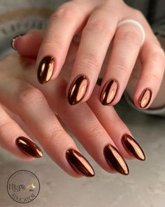 Chrome Brown Nails, Brown Chrome Nails, Brown Chrome, Chrome Manicure, Usa Nails, Copper Nails, Chrome Nails Designs, Metallic Nails, Brown Nails