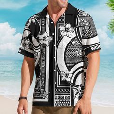 Introducing our custom Hawaiian shirts, a sartorial masterpiece that blends traditional charm with a touch of modern customization. Adorned with the distinctive kapa pattern of Hawaii and vibrant tropical motifs, this shirt captures the essence of the islands in every stitch. What sets it apart is the opportunity to make it uniquely yours—customize it with a name, creating a personalized garment that reflects individual style. This custom Hawaiian shirt is more than just a piece of clothing; it's a wearable celebration of family ties and cherished moments. Ideal as a thoughtful gift for dads, grandpas, or any loved one, this shirt is the epitome of summer vibes, making it a perfect Father's Day or summer occasion gift. Imagine the joy of your recipient as they don a shirt that not only emb Black Hawaiian Camp Shirt With All Over Print, Black Graphic Print Short Sleeve Shirt For Vacation, Black Short Sleeve Shirt With Graphic Print For Vacation, Black Hawaiian Shirt With All Over Print For Beach, Black Hawaiian Camp Shirt With Graphic Print, Black Hawaiian Shirt With Graphic Print, Black Hawaiian Printed Shirt, Traditional Black Tops For Vacation, Black Collared Camp Shirt With All Over Print