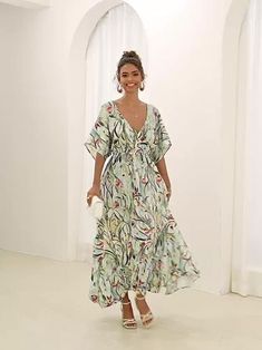 Season:Summer; Fabric:Polyester; Sleeve Length:Short Sleeve; Gender:Women's; Style:Stylish,Tropical,Bohemia,Elegant; Occasion:Date,Vacation,Daily,Beach; Fit Type:Loose Fit; Dresses Type:Boho Chic Dresses,A Line Dress,Swing Dress; Pattern:Floral; Design:Split Thigh; Neckline:V Neck; Sleeve Type:Flutter Sleeve; Brand:Ador; Front page:FF; Listing Date:05/17/2024; Bust:null; Length:null; Waist:null; Fit US Size:null; Fit UK Size:null; Fit EU Size:null; Dress Length Type:Midi Dress; Print Type:Print Spring Short Sleeve Maxi Beach Dress, Spring Beachwear Maxi Dress With Short Sleeves, Summer Green Chiffon Dress, Green Chiffon Summer Dress, Chiffon Short Sleeve Dress For The Beach, Short Sleeve Chiffon Dress For Beach, Short Sleeve Chiffon Beach Dress, Chiffon Short Sleeve Beach Dress, Summer Green Chiffon Maxi Dress