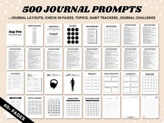 the book cover for 500 journal prompts, with images of people and numbers on it