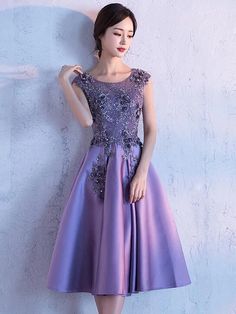 Cute Dark Purple Knee Length Satin Bridesmaid Dress, Lace Floral Party – BeMyBridesmaid Backless Formal Dresses, Satin Bridesmaid Dress, Floral Party Dress, Make Your Own Dress, Short Party Dress, Satin Short, Floral Party, Satin Bridesmaid Dresses, Lace Bridesmaid Dresses