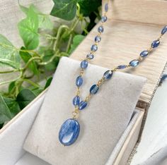 Kyanite Necklace - Kyanite Jewelry - Blue Gemstone Jewelry - Kyanite Chain - Kyanite Pendant - Oval Kyanite Kyanite Necklace, Kyanite Jewelry, Jewelry Blue, Blue Gemstones, Beaded Necklaces, Gemstone Jewelry, Beaded Necklace, Jewelry Necklaces