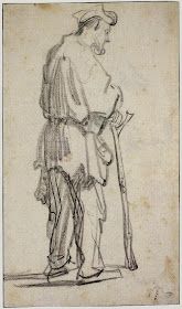 an old drawing of a man with a cane