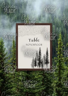 a forest scene with trees and the words table seveniligen written on it