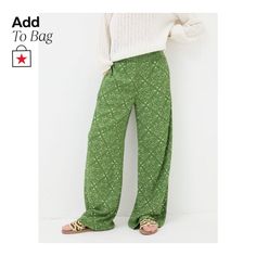 in stock Chic Olive Summer Pants, Chic Green Bottoms With Elastic Waistband, Trendy Green Wide-leg Pants, Chic Green Pants With Pockets, Elegant Green Bottoms For Spring, Elegant Green Spring Bottoms, Trendy Green Full-length Pants, Chic Green Full Length Bottoms, Trendy Green Full Length Pants